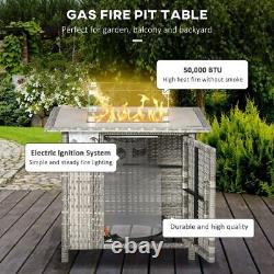 Outsunny Gas Fire Pit Table Rain Cover Windscreen Stones 50,000 BTU PE Rattan