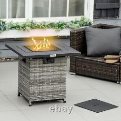 Outsunny Gas Fire Pit Table with Rain Cover, Windscreen & Lava Stone, 40,000 BTU