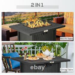 Outsunny Gas Fire Pit Table with Rain Cover, Windscreen & Lava Stone, 50,000 BTU